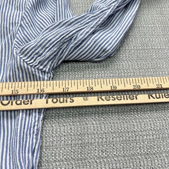 Boho Hollister Striped Tie Front Babydoll‎ Top Small Blue White Peplum Coastal - Picture 7 of 8